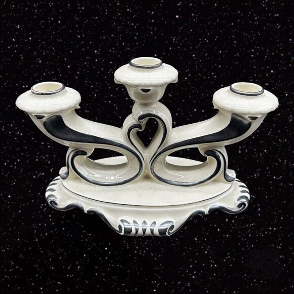 Vintage Mitterteich Bavaria Germany 3 Way Candle Stick Holder Ceramic 8”W 5.5”T - Picture 14 of 15